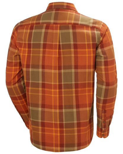 Orange coloured Helly Hansen Mens Lokka Flannel Long Sleeve Shirt On White Background 