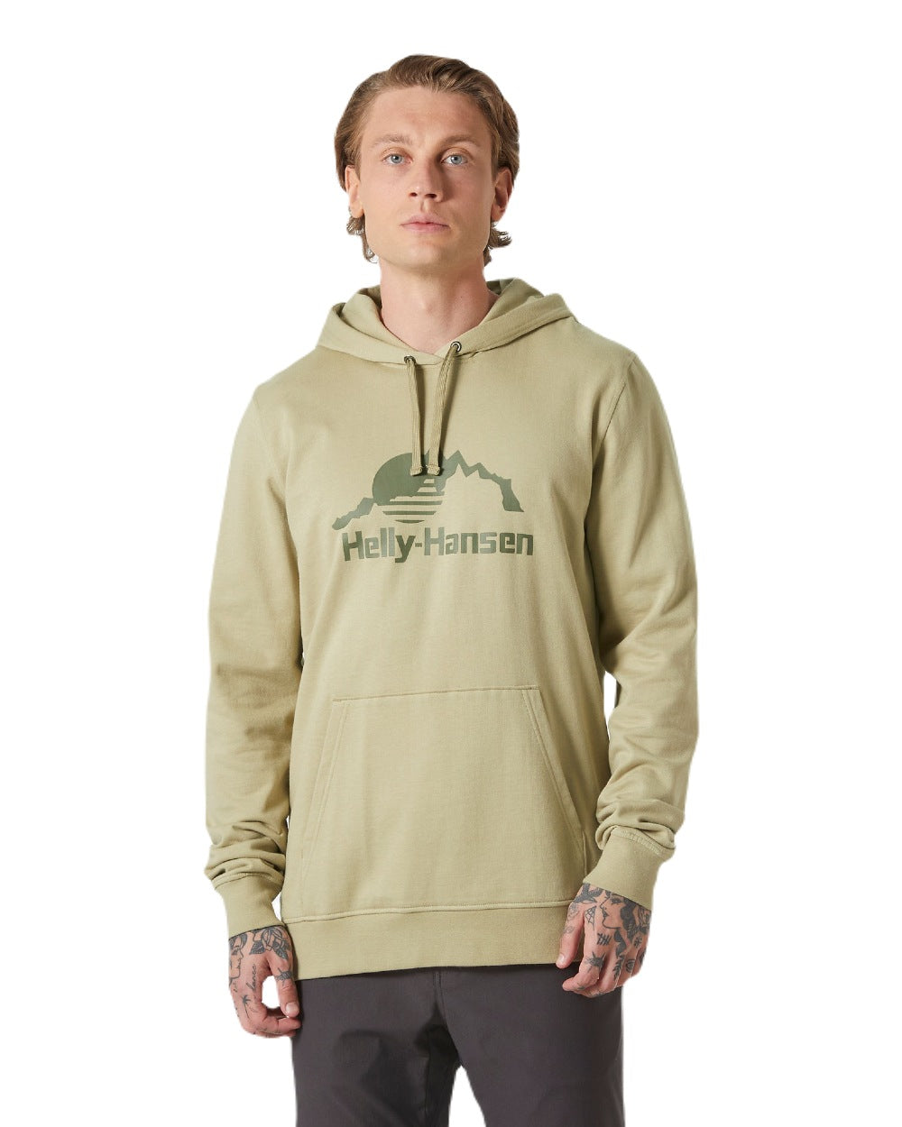 Light Lav coloured Helly Hansen Mens Nord Graphic Pullover Hoodie on white background 