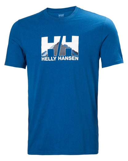 Deep Fjord coloured Helly Hansen Mens Nord Graphic T-Shirt on whitre background 