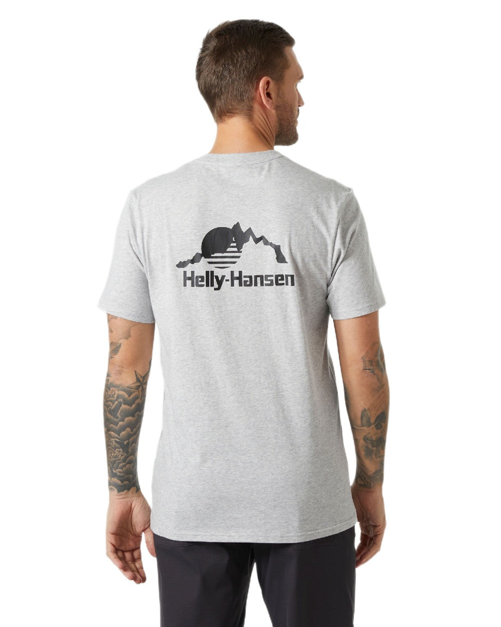 Grey Melange Coloured Helly Hansen Mens Nord Graphic T-Shirt on white background 