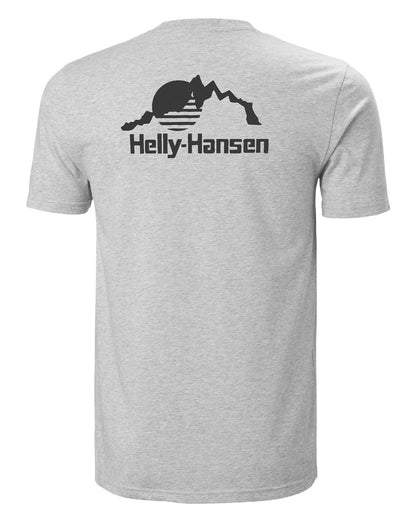 Grey Melange Coloured Helly Hansen Mens Nord Graphic T-Shirt on white background 