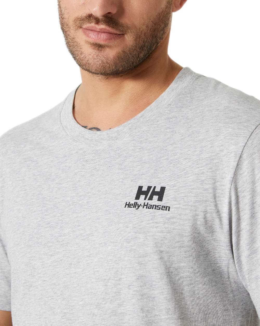 Grey Melange Coloured Helly Hansen Mens Nord Graphic T-Shirt on white background 