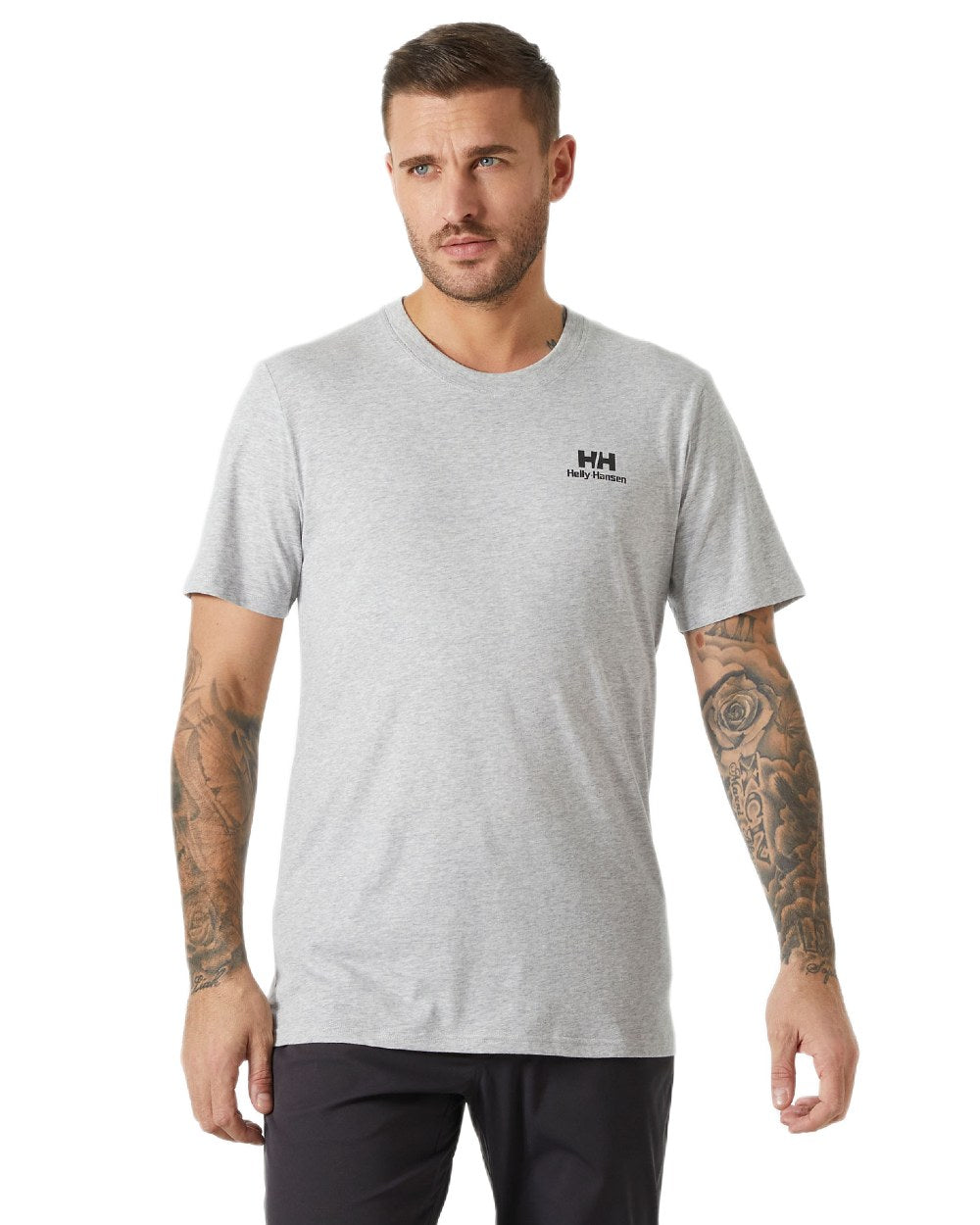 Grey Melange Coloured Helly Hansen Mens Nord Graphic T-Shirt on white background 