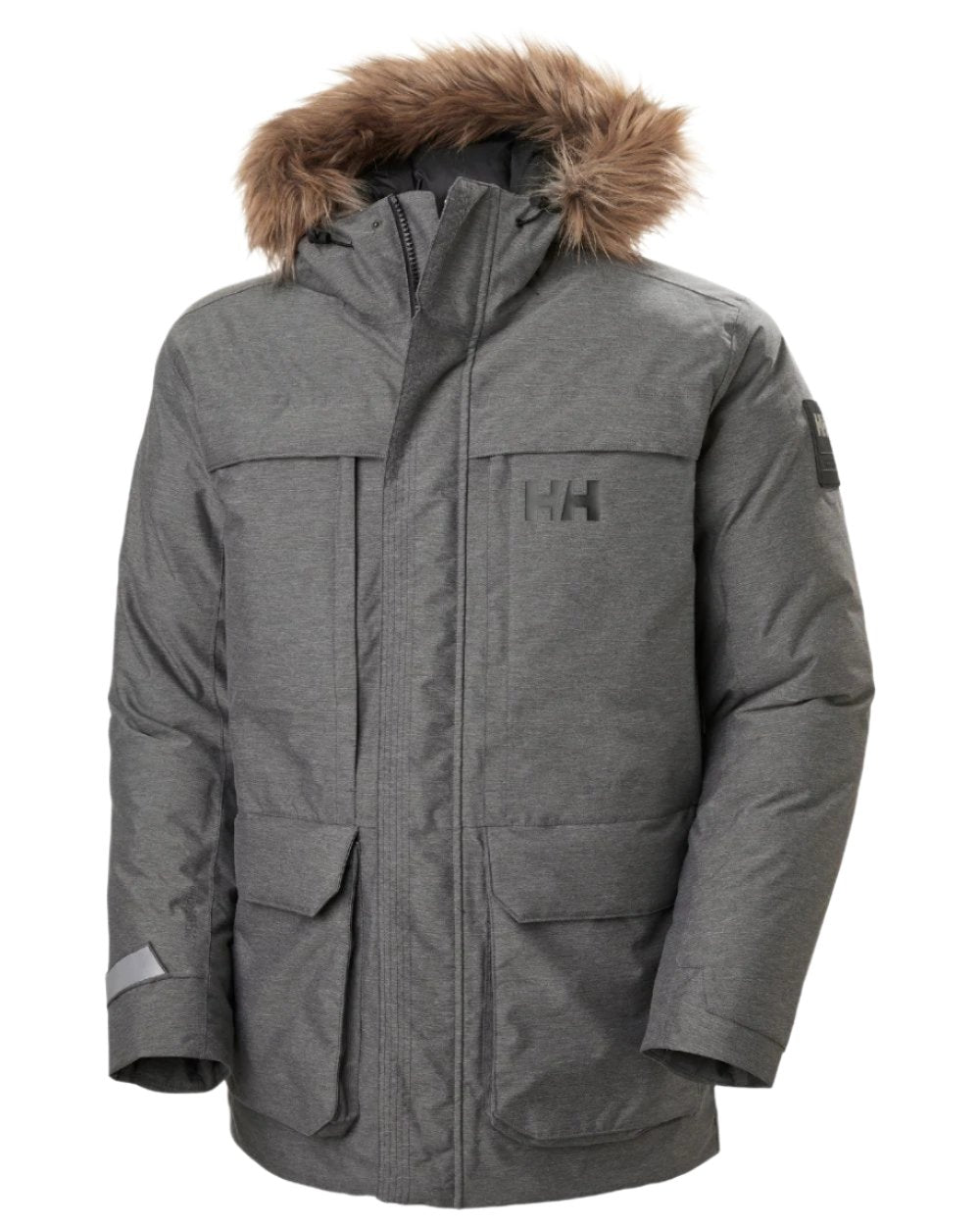 Grey Melange Coloured Helly Hansen Mens Nordsjo Winter Parka on white background 