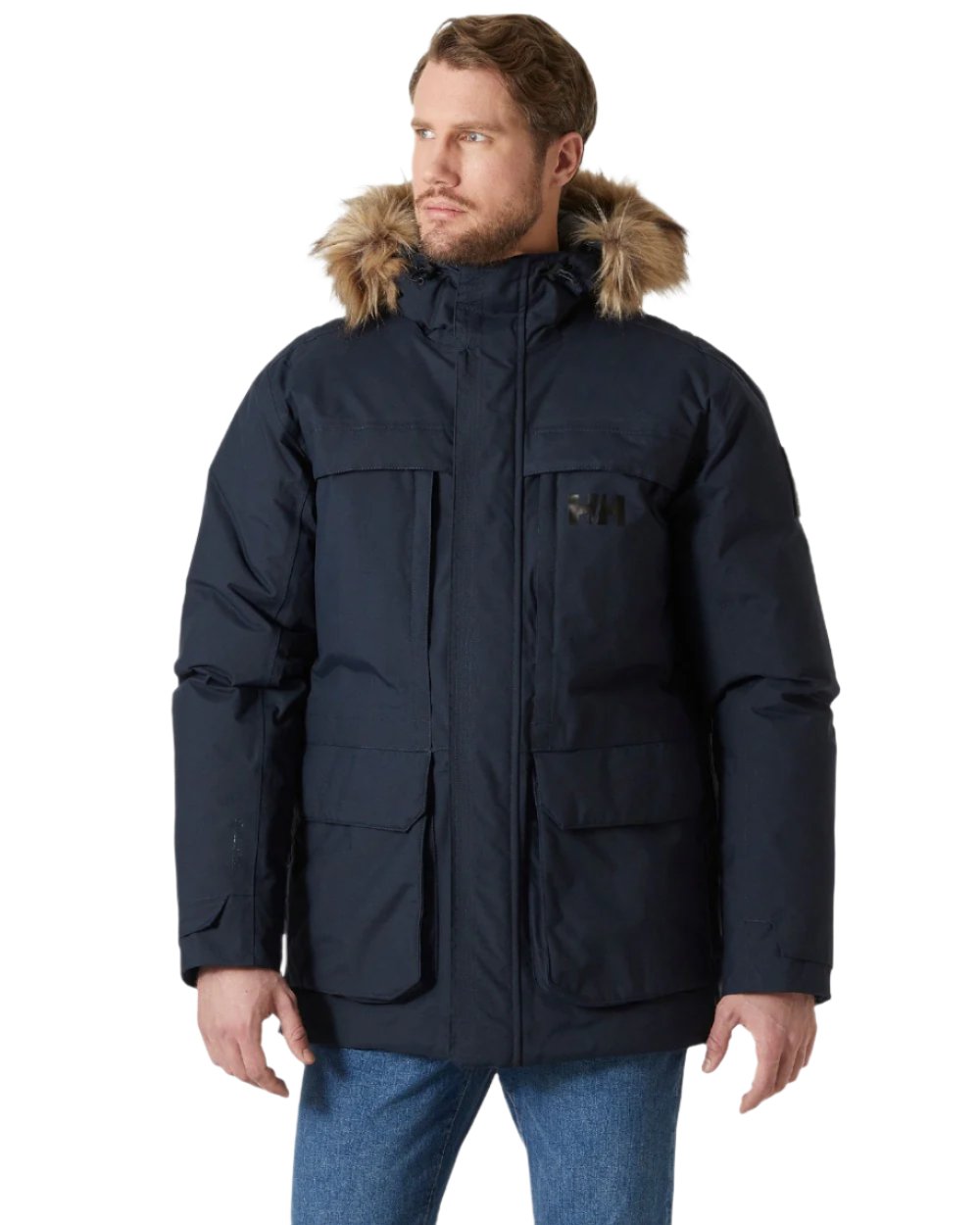 Navy Coloured Helly Hansen Mens Nordsjo Winter Parka on white background 