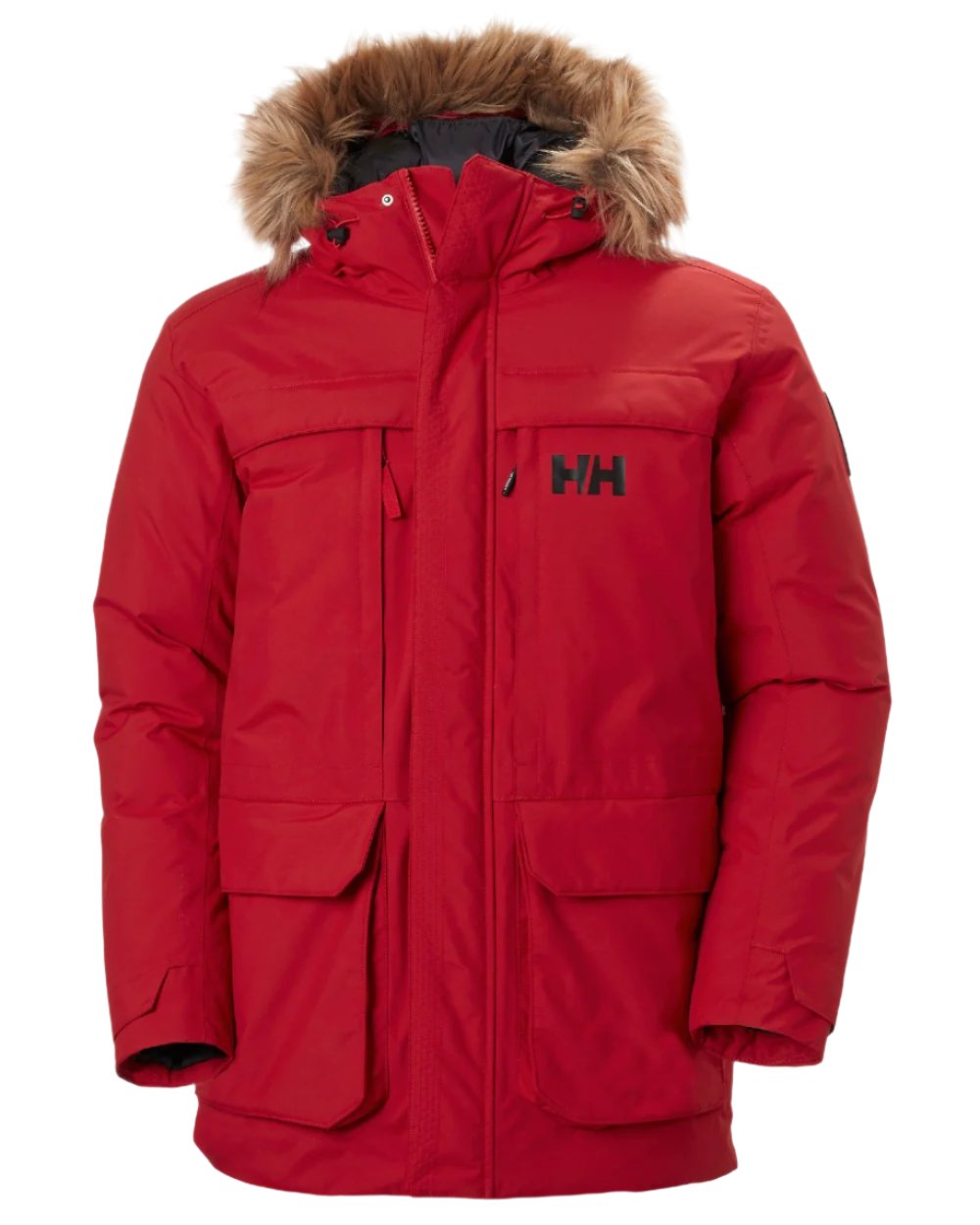 Red Coloured Helly Hansen Mens Nordsjo Winter Parka on white background 