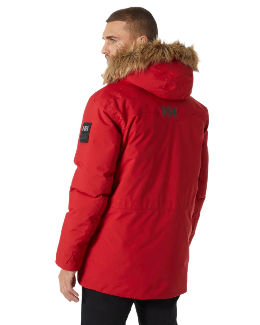 Red Coloured Helly Hansen Mens Nordsjo Winter Parka on white background 