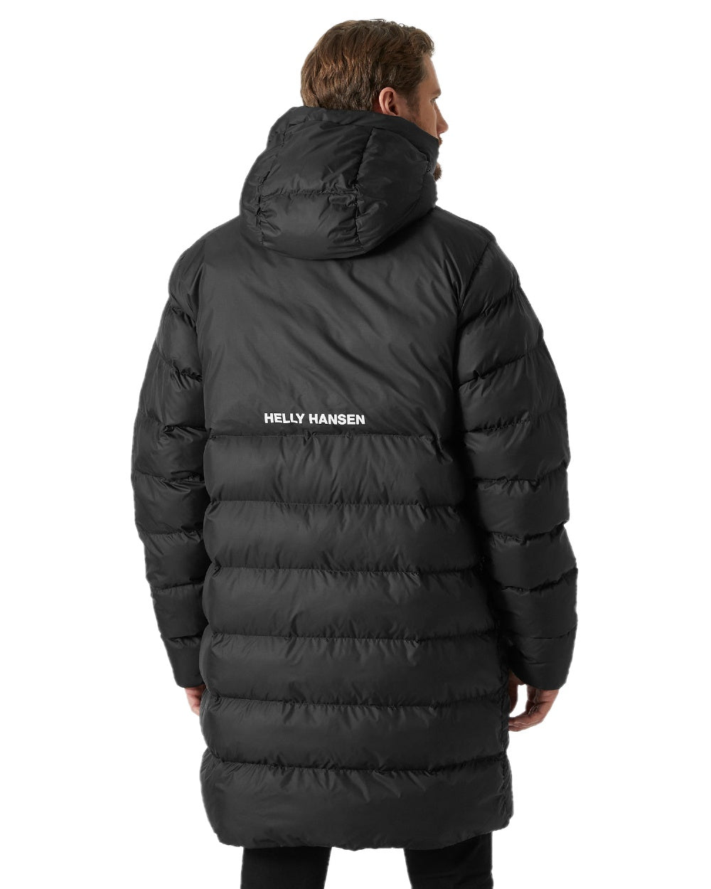 Black Coloured Helly Hansen Mens Oslo Puffy Parka on white background 