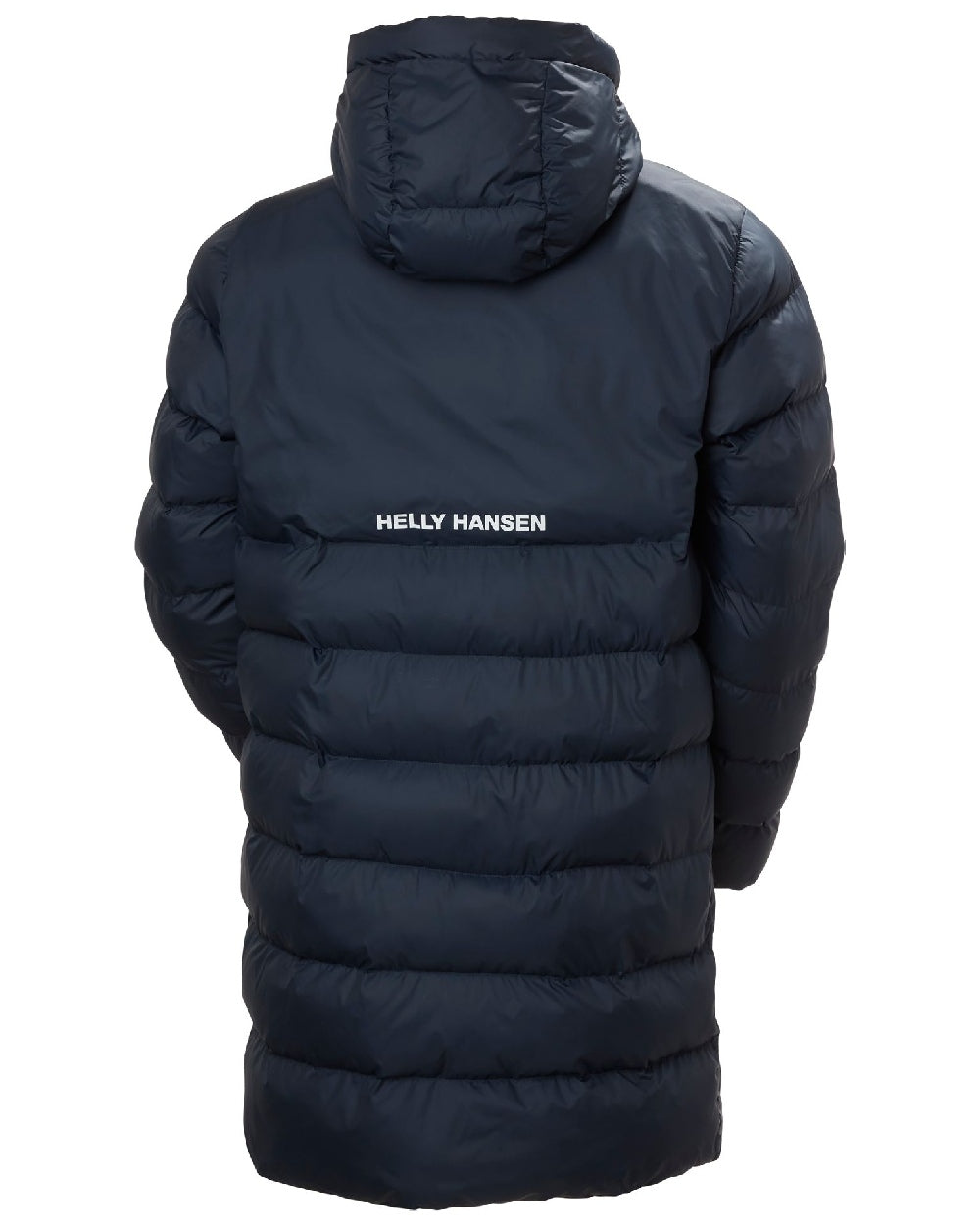 Navy Coloured Helly Hansen Mens Oslo Puffy Parka on white background 