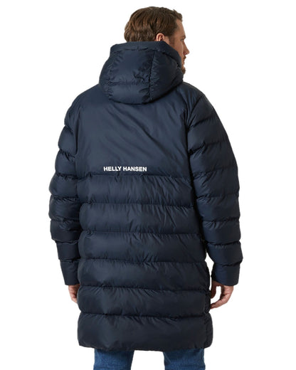 Navy Coloured Helly Hansen Mens Oslo Puffy Parka on white background 