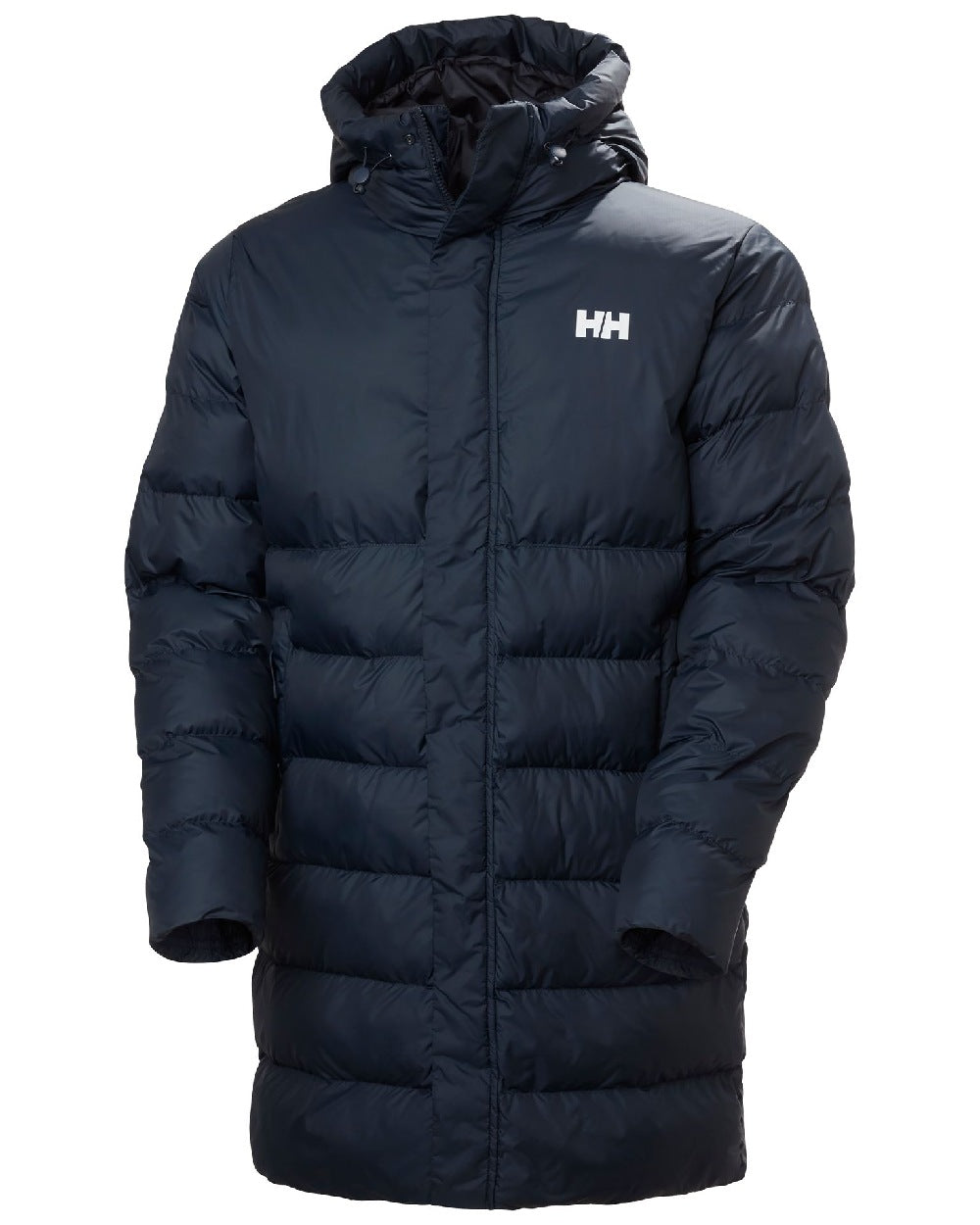 Navy Coloured Helly Hansen Mens Oslo Puffy Parka on white background 