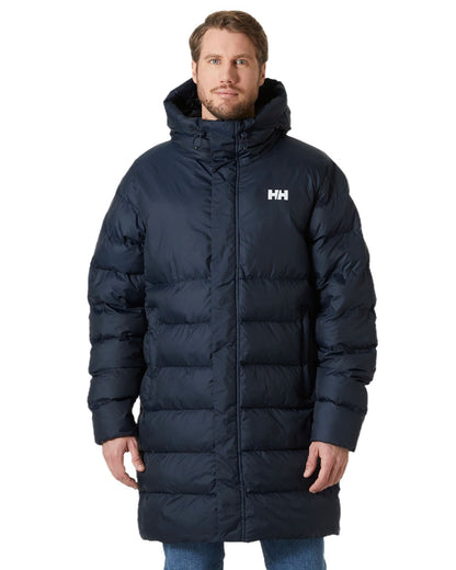 Navy Coloured Helly Hansen Mens Oslo Puffy Parka on white background 