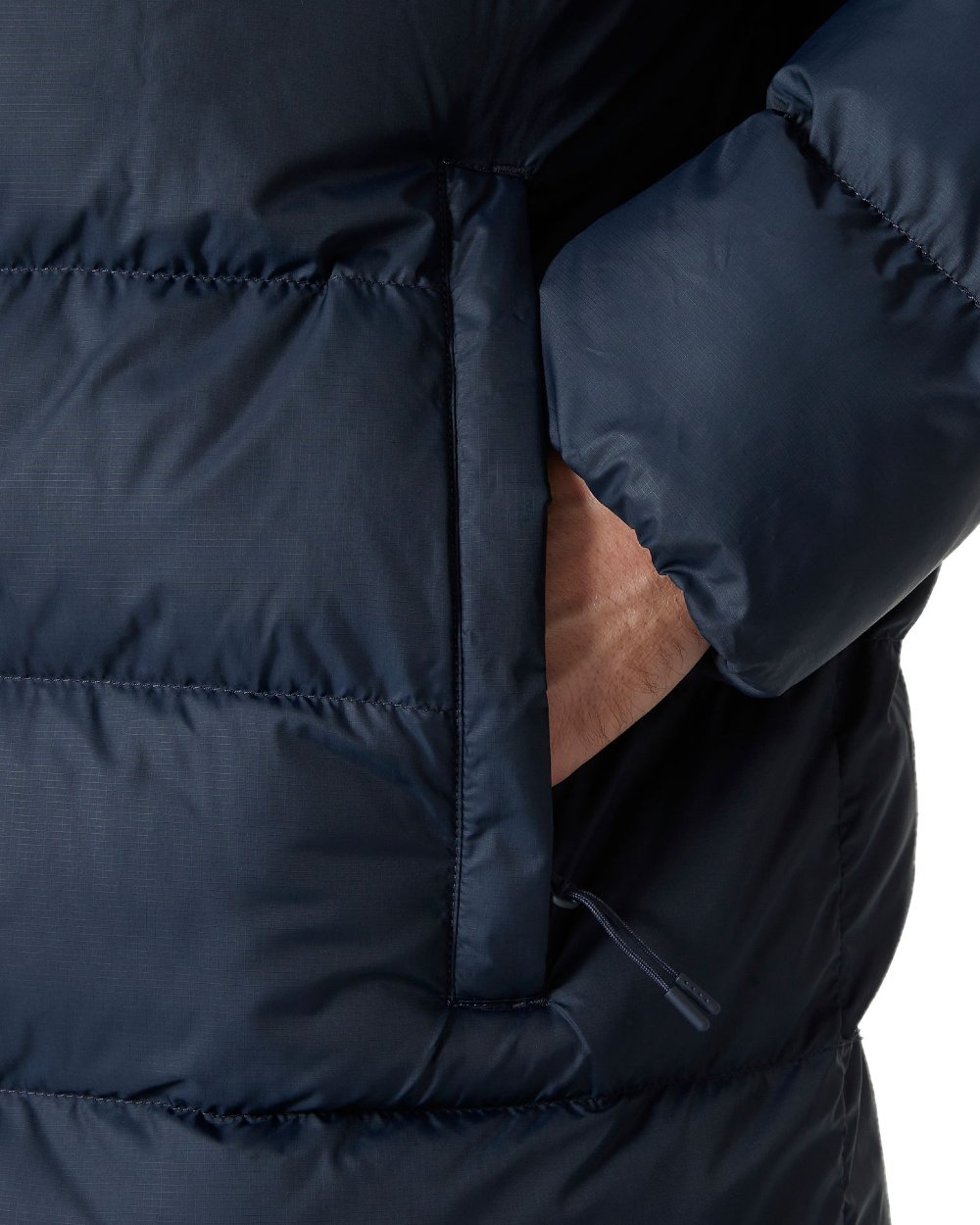 Navy Coloured Helly Hansen Mens Oslo Puffy Parka on white background 