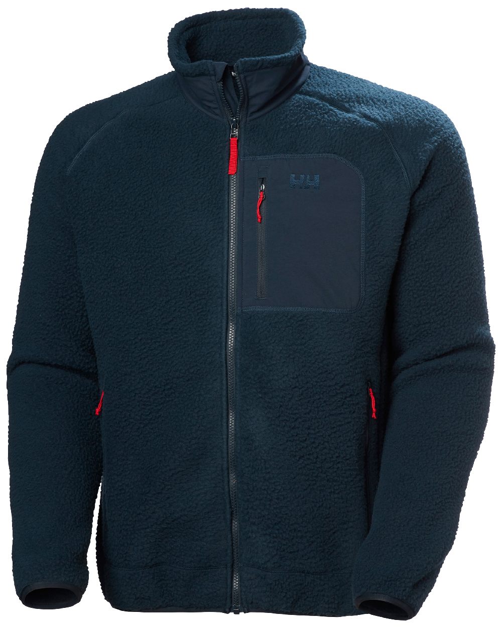 Navy Coloured Helly Hansen mens Panorama Pile Block Jacket on White Background 