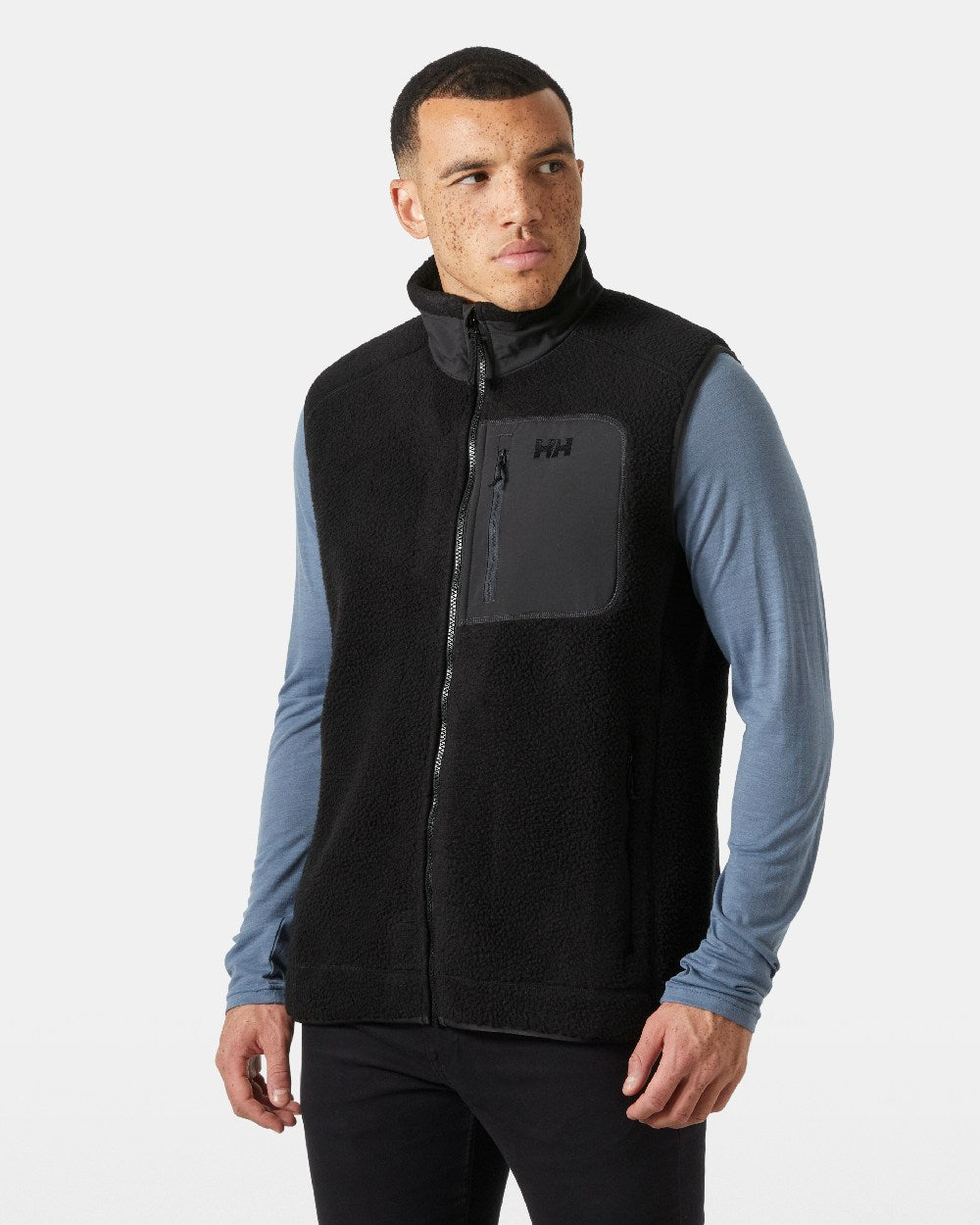 Black Coloured Helly Hansen mens Panorama Pile Block Vest on White Background 