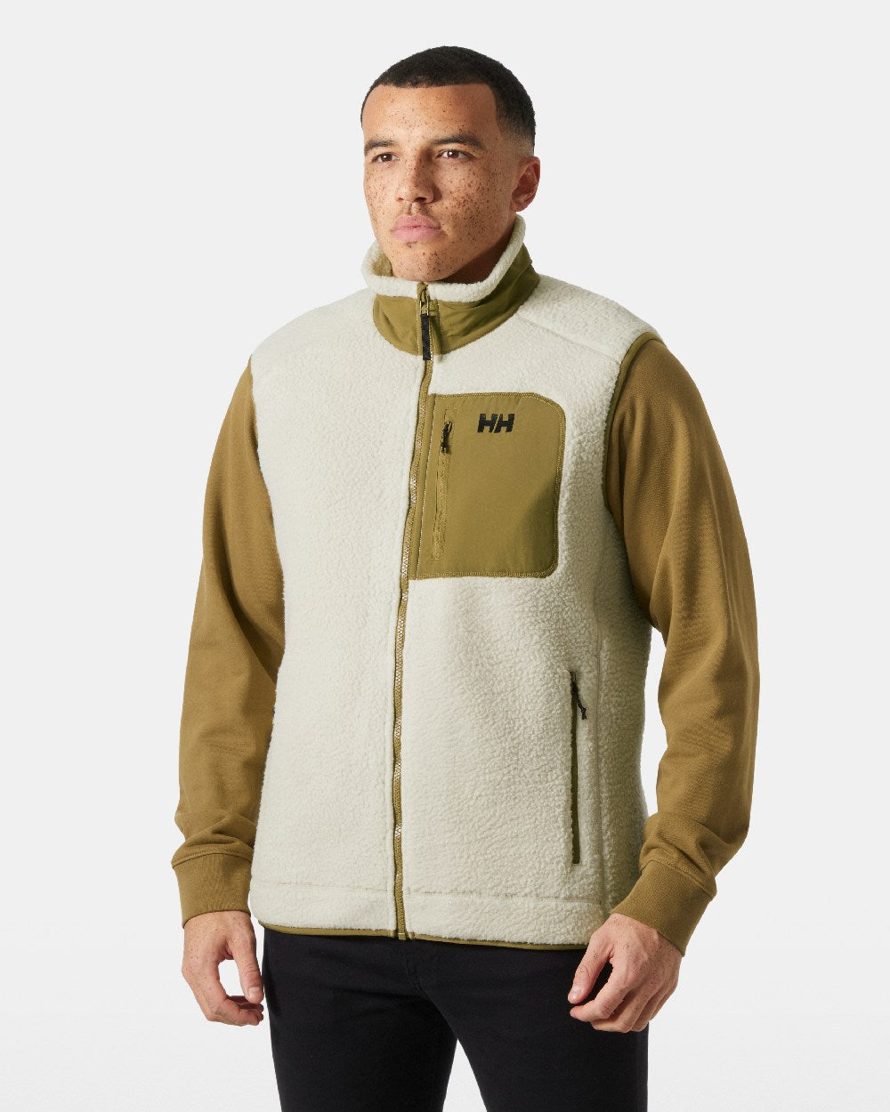 Pelican Coloured Helly Hansen mens Panorama Pile Block Vest on White Background 