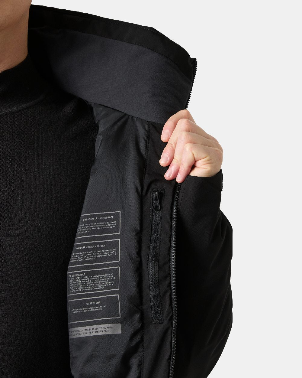 Black Coloured Helly Hansen Mens Panoramic Insulated Jacket on White Background 