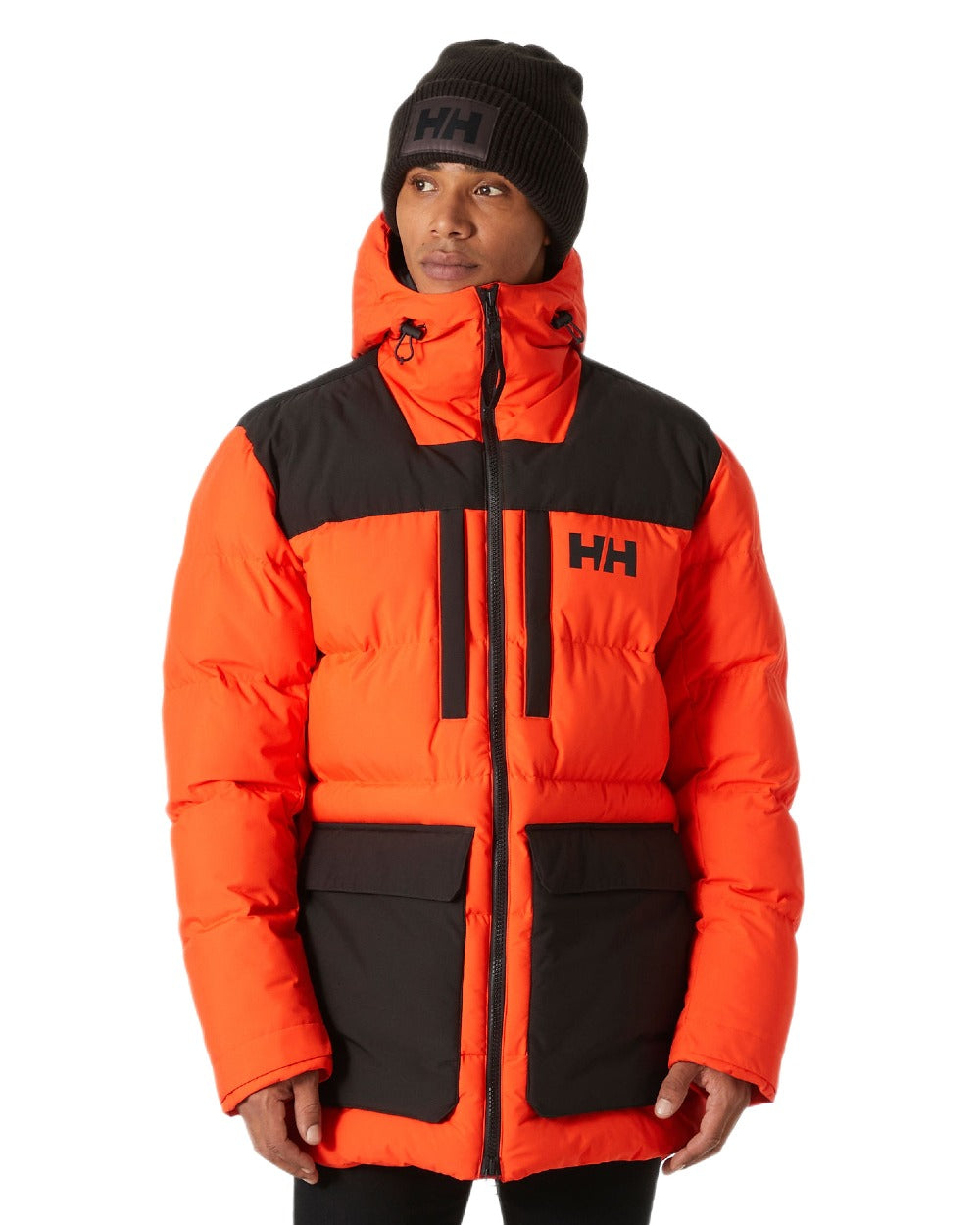 Cherry Tomato Coloured Helly Hansen Mens Patrol Puffy Jacket on white background 