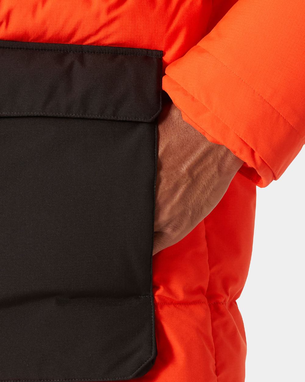 Cherry Tomato Coloured Helly Hansen Mens Patrol Puffy Jacket on white background 