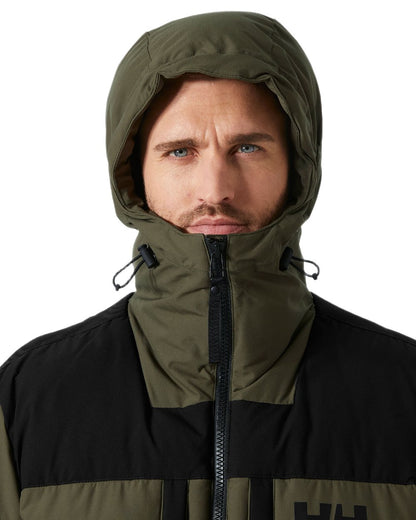 Utility Green Coloured Helly Hansen Mens Patrol Puffy Jacket on white background 