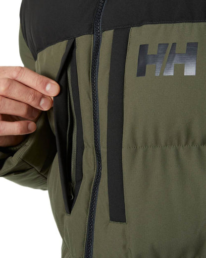 Utility Green Coloured Helly Hansen Mens Patrol Puffy Jacket on white background 