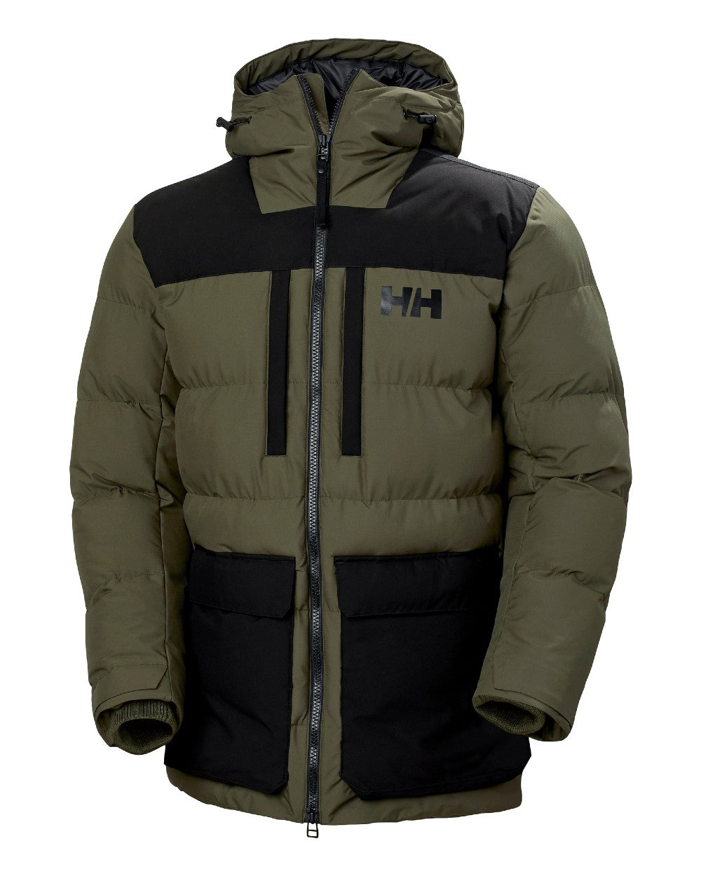 Utility Green Coloured Helly Hansen Mens Patrol Puffy Jacket on white background 