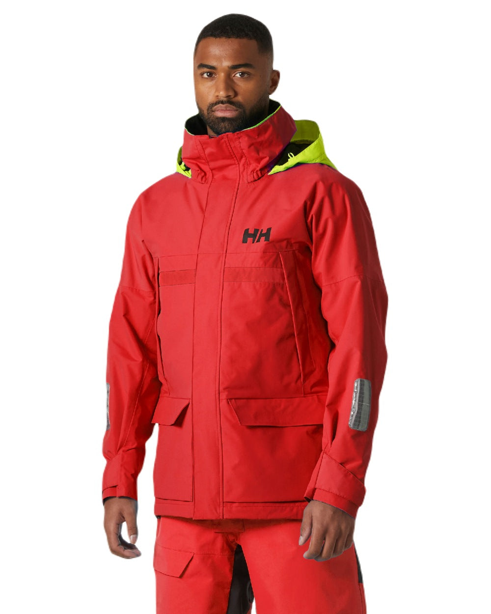 Alert Red coloured Helly Hansen Mens Pier 4.0 Jacket on white background 