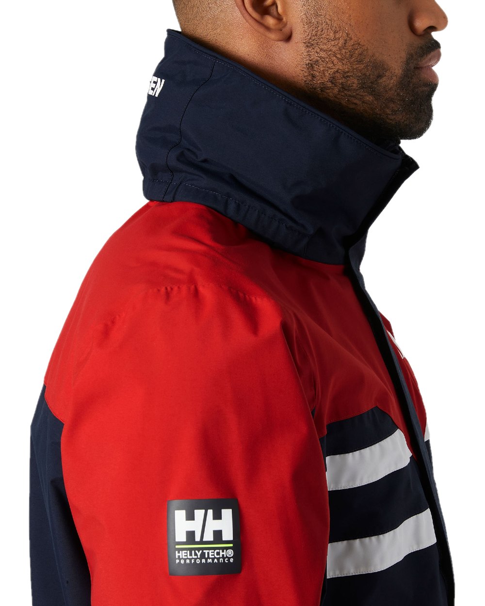 Red coloured Helly Hansen Mens Quayside Jacket on white background 