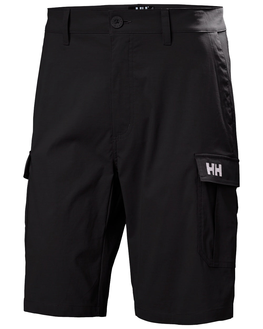 Black coloured Helly Hansen Mens Quick-Dry Cargo Shorts 11"on white background 