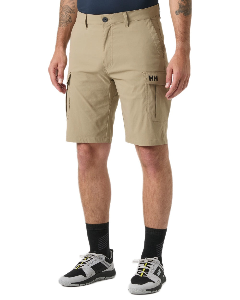 Pebble coloured Helly Hansen Mens Quick-Dry Cargo Shorts 11"on white background 