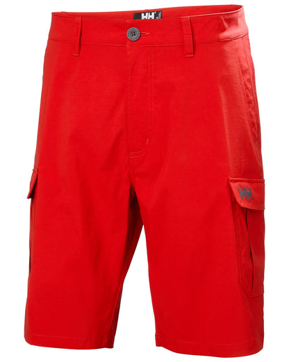 Red coloured Helly Hansen Mens Quick-Dry Cargo Shorts 11"on white background 
