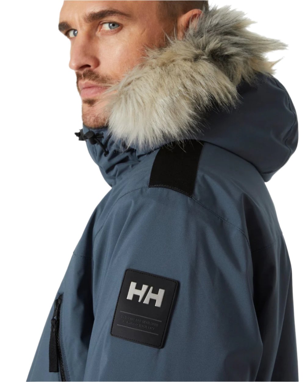 Alpine Frost coloured Helly Hansen Mens Reine Winter Parka on white background 