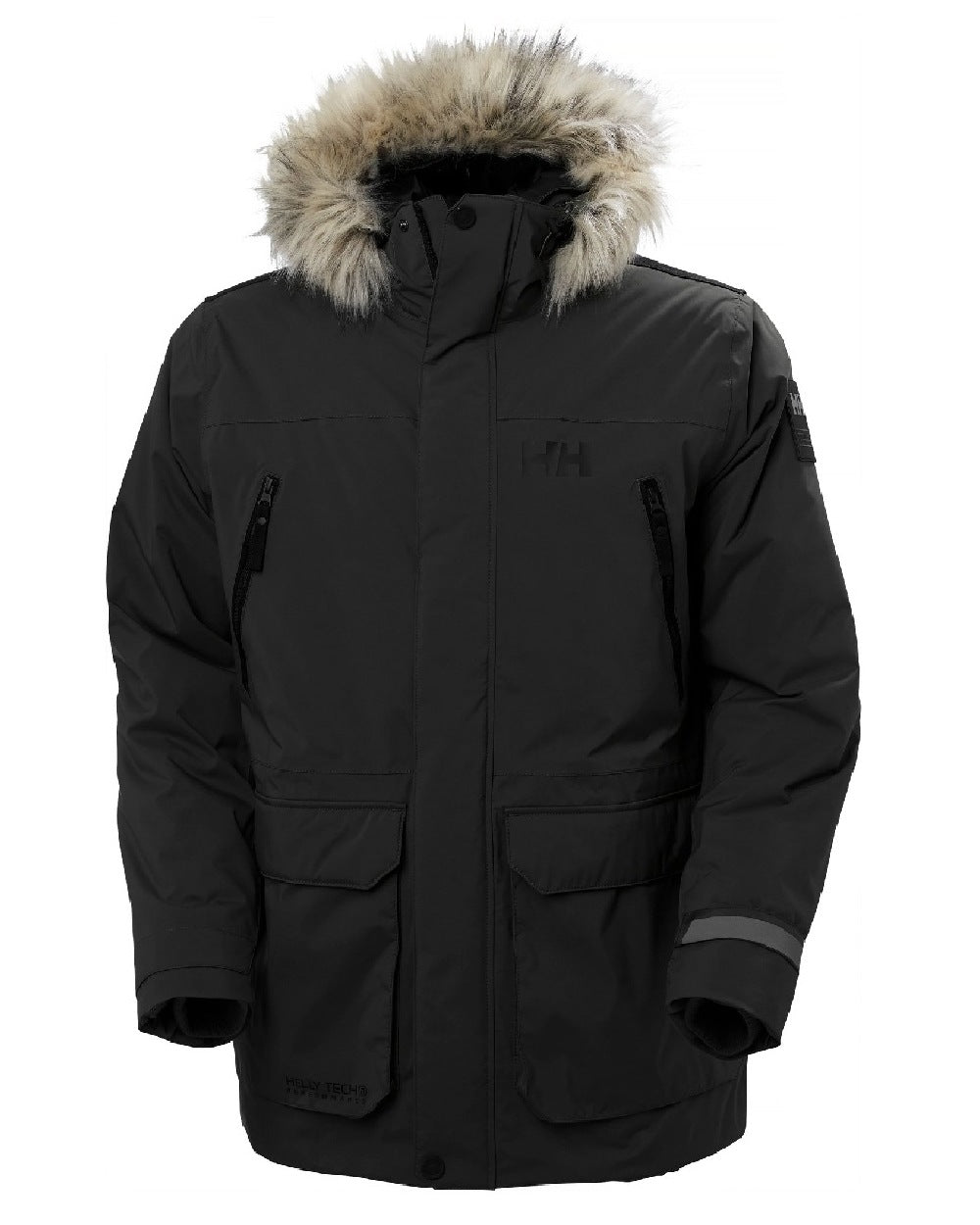 Black coloured Helly Hansen Mens Reine Winter Parka on white background 