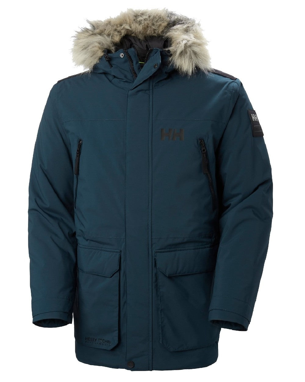 Midnight coloured Helly Hansen Mens Reine Winter Parka on white background 