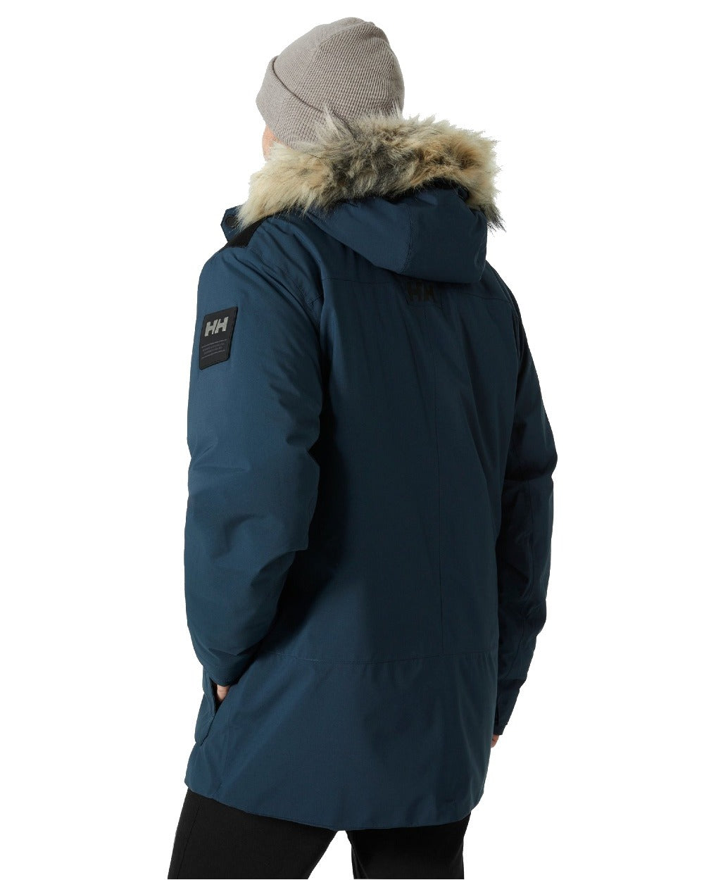 Midnight coloured Helly Hansen Mens Reine Winter Parka on white background 