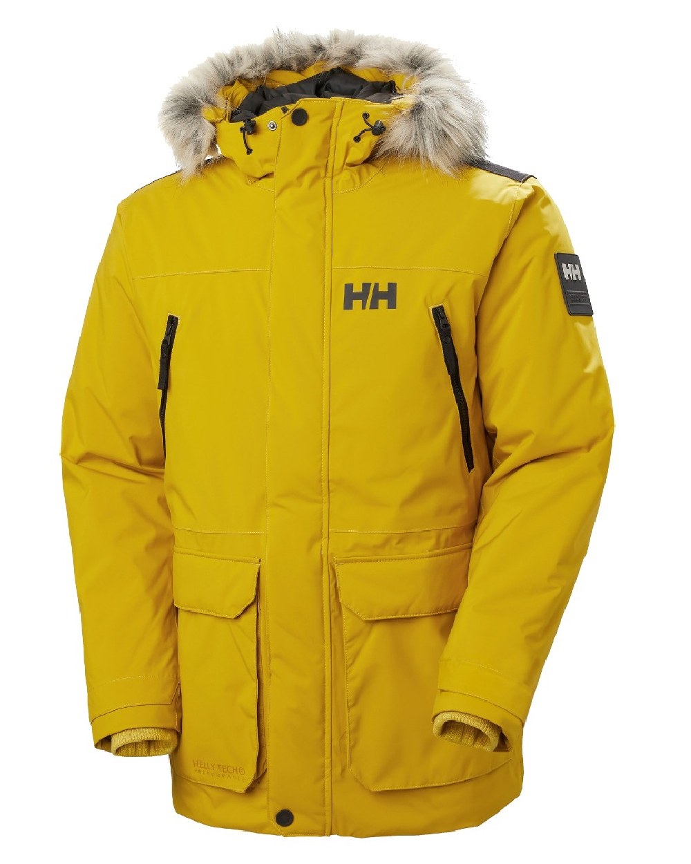 Straw coloured Helly Hansen Mens Reine Winter Parka on white background 