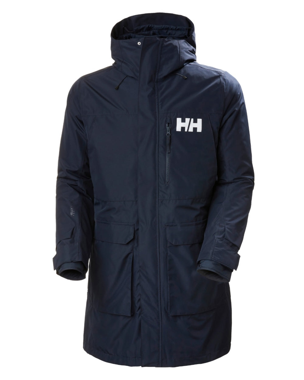 Navy Coloured Helly Hansen Mens Rigging Coat on white background 