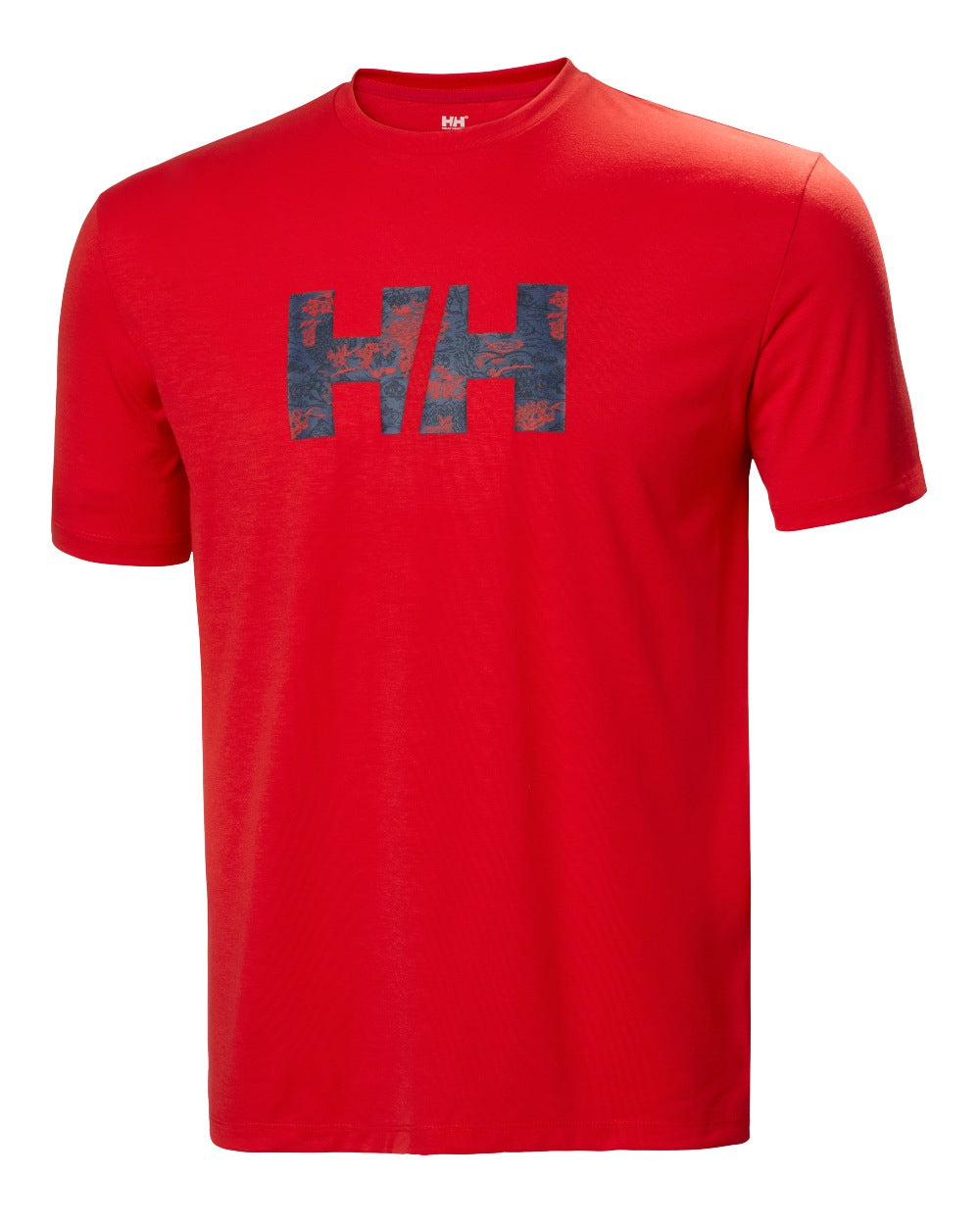 Alert Red coloured Helly Hansen Mens Skog Recycled Graphic T-Shirt on white background 