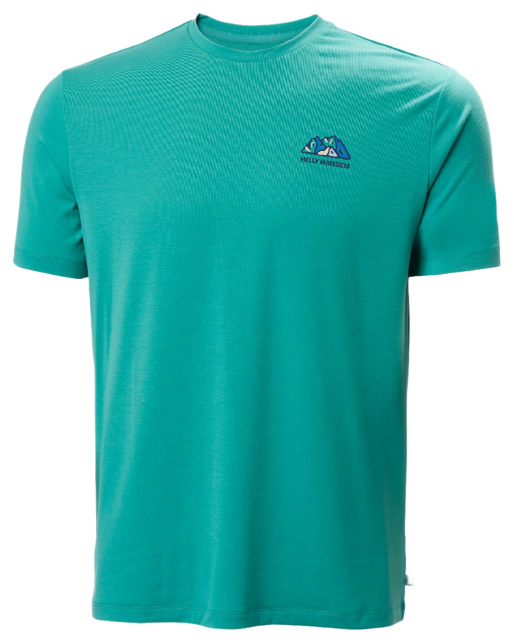 Dark Mint Coloured Helly Hansen Mens Skog Recycled Graphic T-Shirt on white background
