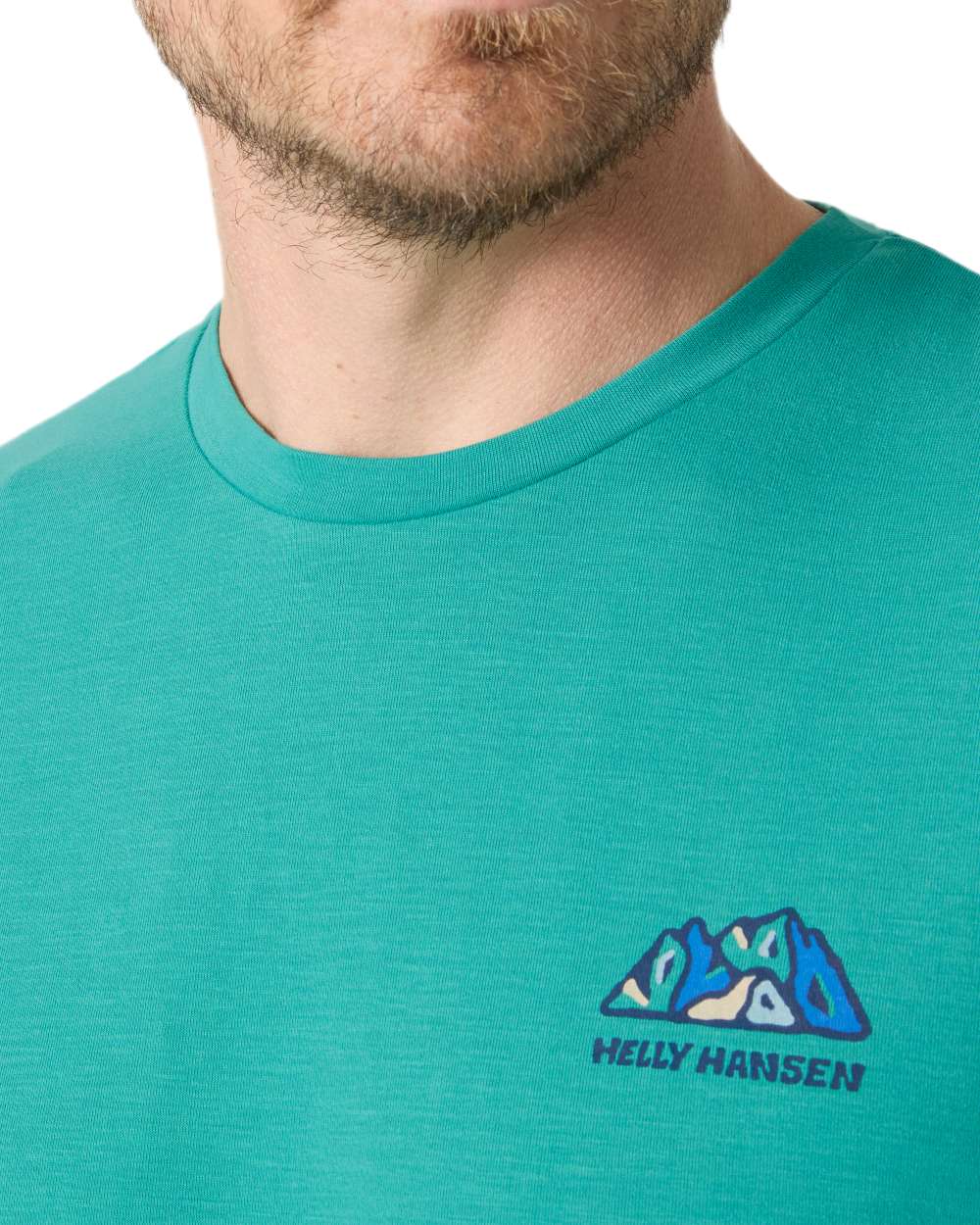 Dark Mint Coloured Helly Hansen Mens Skog Recycled Graphic T-Shirt on white background
