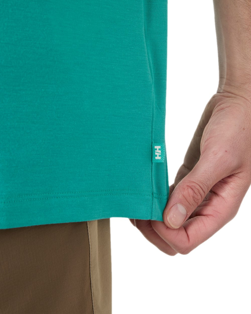 Dark Mint Coloured Helly Hansen Mens Skog Recycled Graphic T-Shirt on white background
