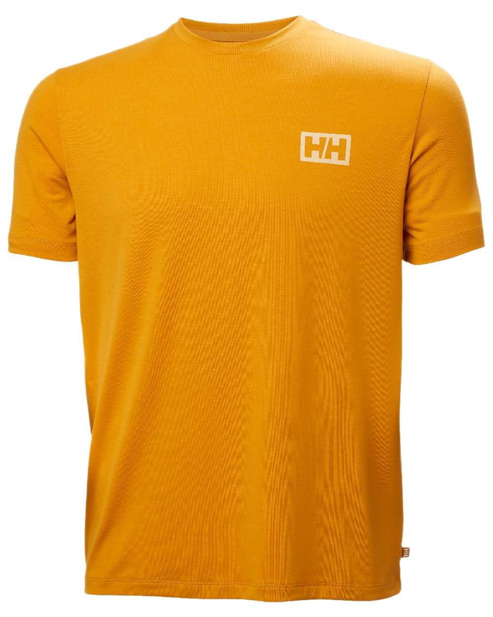 Mustard Coloured Helly Hansen Mens Skog Recycled Graphic T-Shirt on white background
