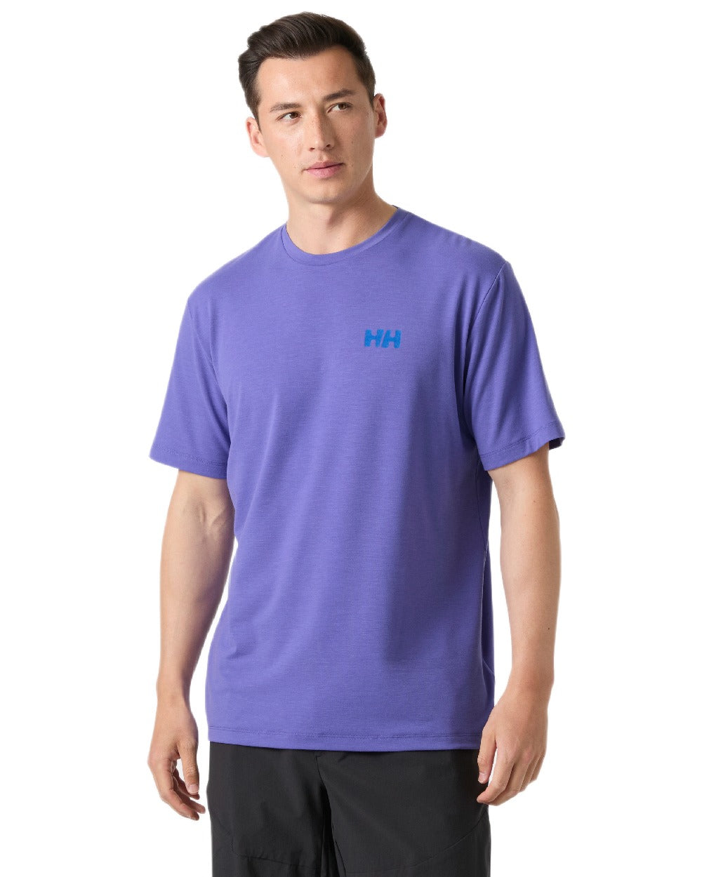 Ultra Violet Coloured Helly Hansen Mens Skog Recycled Graphic T-Shirt on white background
