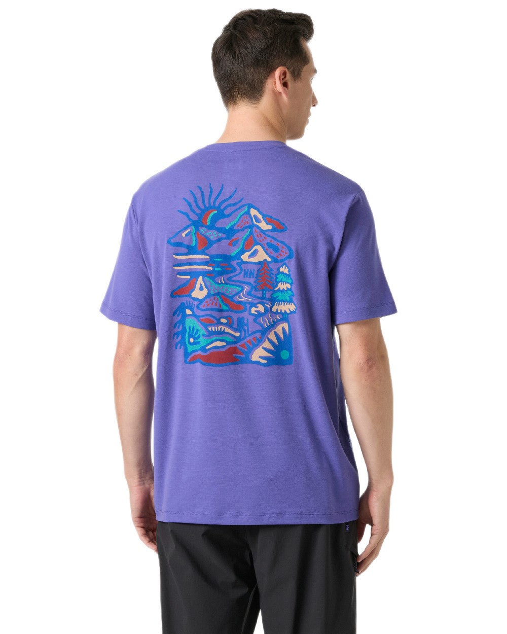 Ultra Violet Coloured Helly Hansen Mens Skog Recycled Graphic T-Shirt on white background
