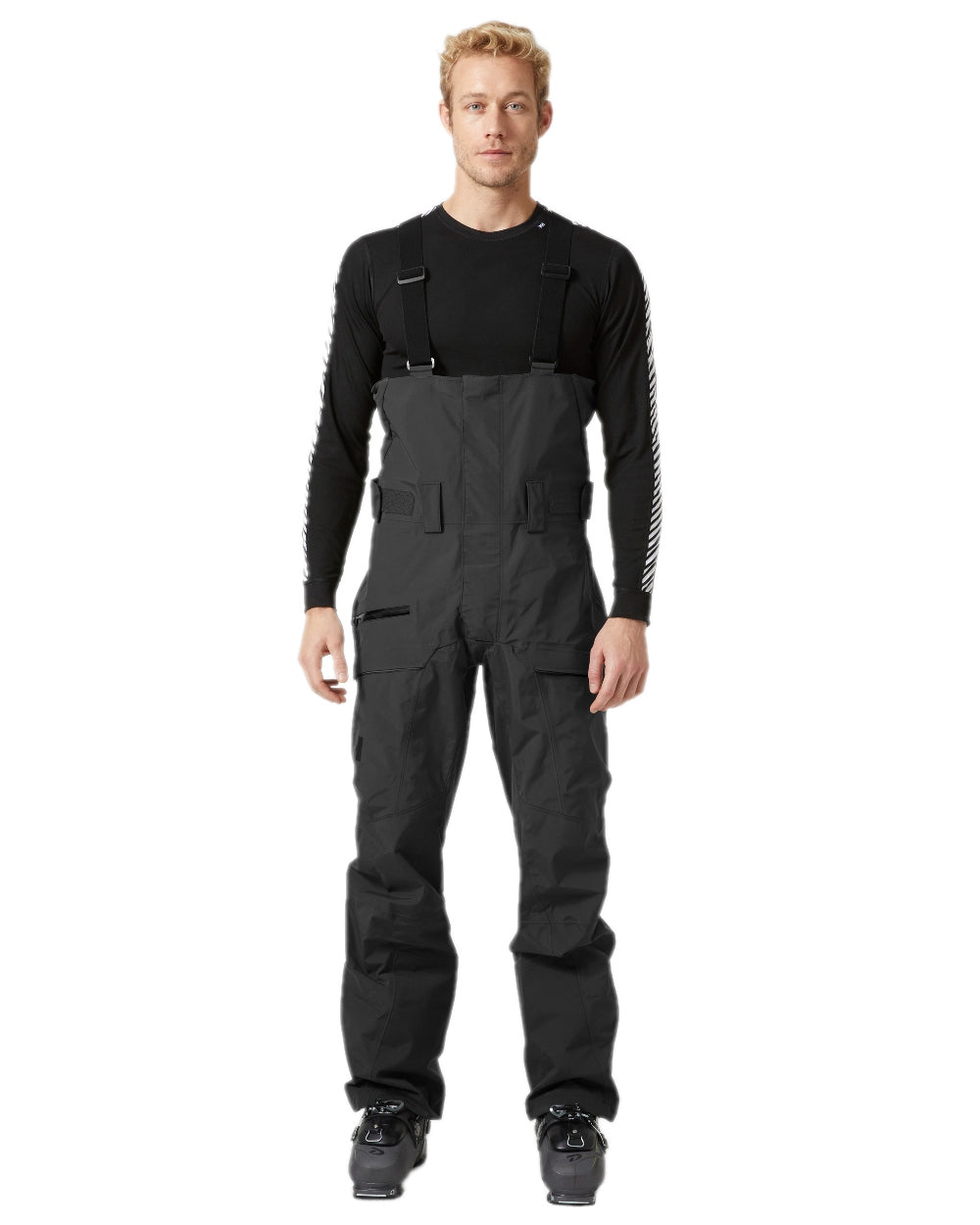 Black Coloured Helly Hansen Mens Sogn Bib Shell Pant on white background 