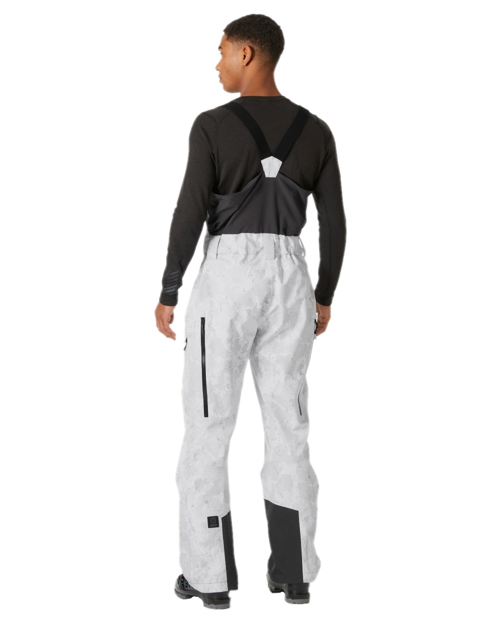 Grey Fog Snow Camo Aop Coloured Helly Hansen Mens Sogn Bib Shell Pant on white background 