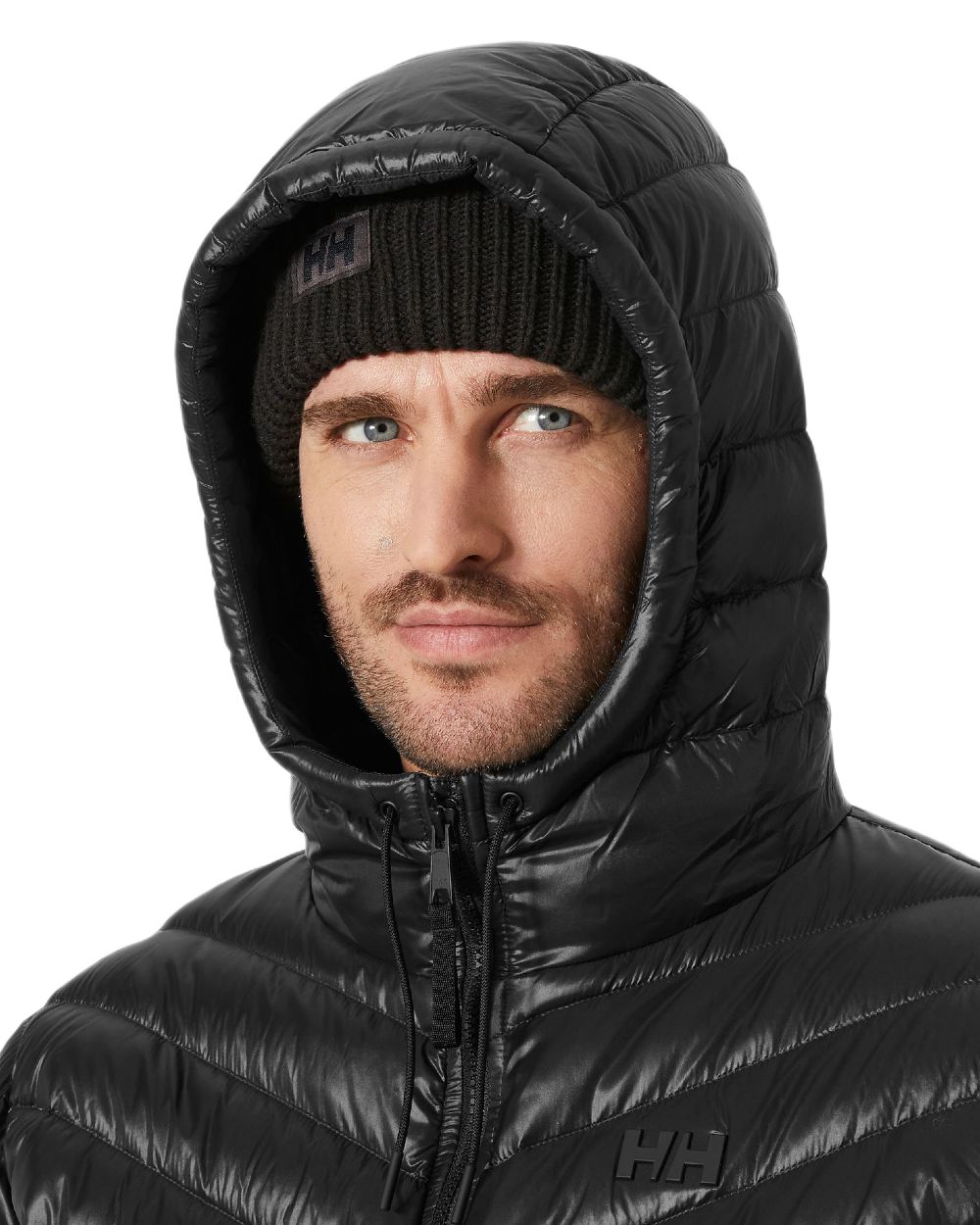 Black Coloured Helly Hansen Mens Stowe Down Jacket on white background 