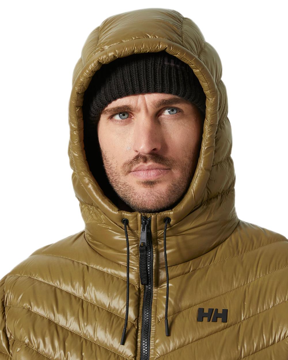 Sepia Coloured Helly Hansen Mens Stowe Down Jacket on white background 