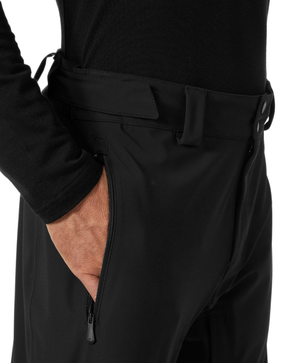 Black Coloured Helly Hansen Mens Swift 3 Layer Shell Pants on white background 