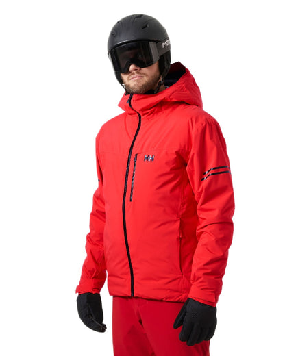 Alert Red Coloured Helly Hansen Mens Swift Team Insulated Ski Jacket on white background 